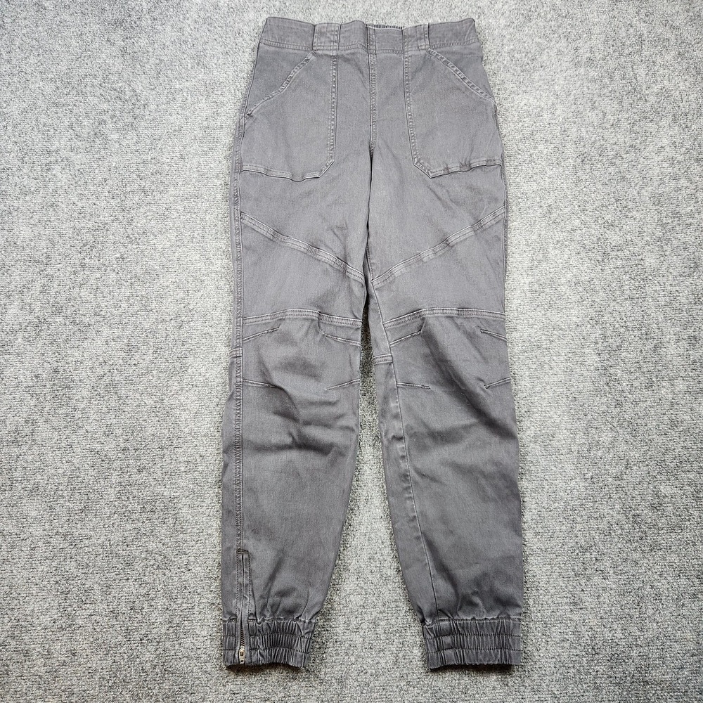 Spanx Pants Womens Medium Gray Cargo Jogger Twill Elastic Waist Zip Cuffs Casual